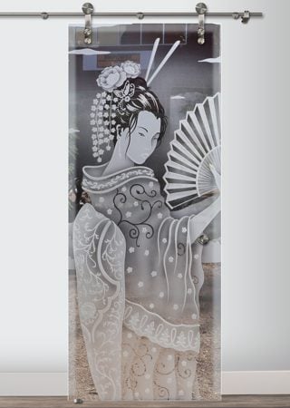 Glass Barn Door with sandblast Frosted Glass Design Art Glass Featuring Sandblast Etched Glass by Sans Soucie