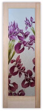 Front Door with a Frosted Glass Iris III Floral Design for Private by Sans Soucie Art Glass