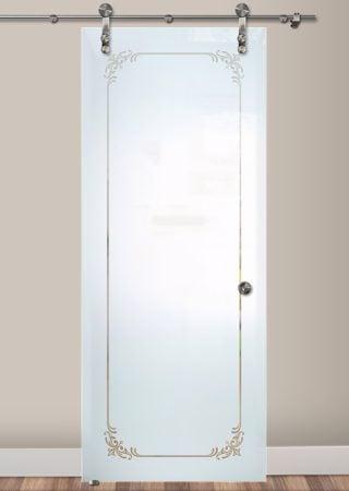 Glass Barn Door with a Frosted Glass Lenora Border Borders Design for Semi-Private by Sans Soucie Art Glass