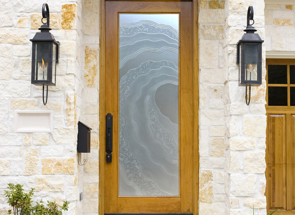 Modern carved glass front door