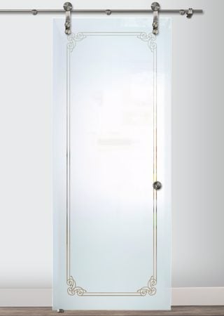 Glass Barn Door with a Frosted Glass Naples Border Borders Design for Semi-Private by Sans Soucie Art Glass