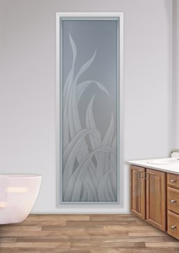 Handcrafted Etched Glass Window by Sans Soucie Art Glass with Custom Foliage Design Called Reeds Creating Private
