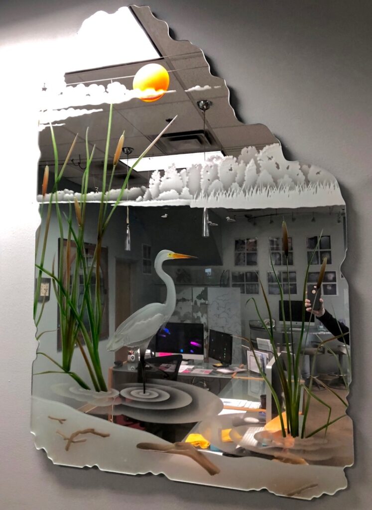 Decorative Carved Mirror with Etched Designs