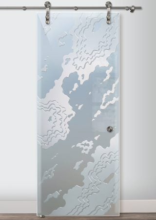 Glass Barn Door with sandblast Frosted Glass Design Art Glass Featuring Sandblast Etched Glass by Sans Soucie