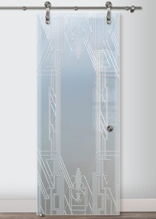 Glass Barn Door with a Frosted Glass Art Deco Art Deco Design for Semi-Private by Sans Soucie Art Glass