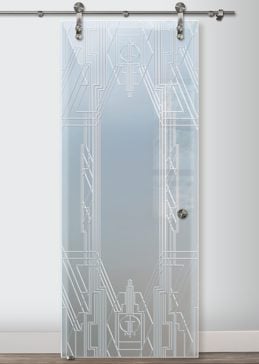 Sliding Glass Barn Door with a Frosted Glass Art Deco Art Deco Design for Private by Sans Soucie Art Glass