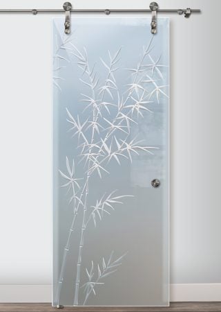 Glass Barn Door with a Frosted Glass Bamboo Forest Asian Design for Semi-Private by Sans Soucie Art Glass