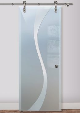 Sliding Glass Barn Door with a Frosted Glass Curvature Geometric Design for Private by Sans Soucie Art Glass
