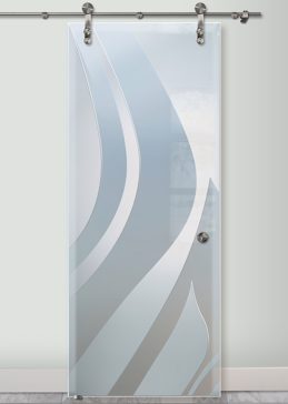 Handmade Sandblasted Frosted Glass Sliding Glass Barn Door for Private Featuring a Abstract Design Flow by Sans Soucie