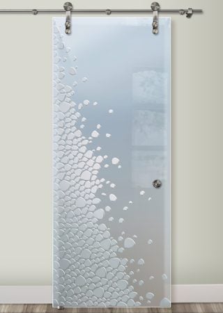 Glass Barn Door with Frosted Glass Patterns River Rock Design by Sans Soucie