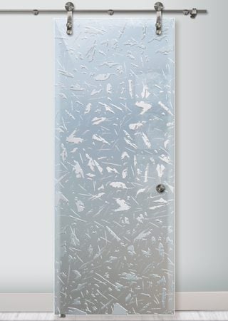 Glass Barn Door with a Frosted Glass Spatter Patterns Design for Semi-Private by Sans Soucie Art Glass