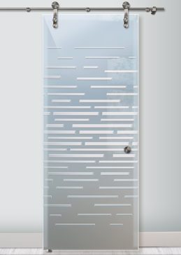 Sliding Glass Barn Door with Frosted Glass Geometric Strips Expanded Design by Sans Soucie