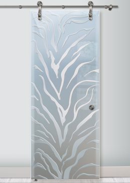 Sliding Glass Barn Door with Frosted Glass Wildlife Tiger Stripes Design by Sans Soucie
