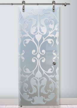 Sliding Glass Barn Door with a Frosted Glass Toulouse Traditional Design for Private by Sans Soucie Art Glass