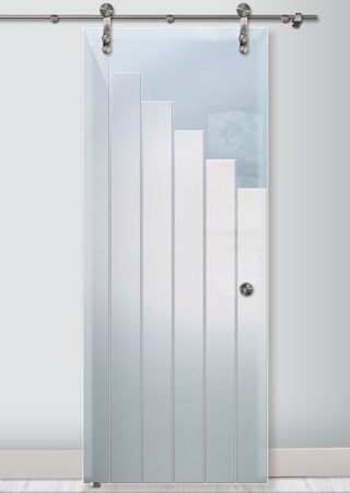 Glass Barn Door with Frosted Glass Geometric Towers Design by Sans Soucie