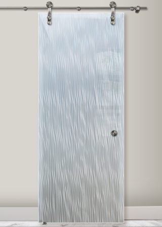 Glass Barn Door with Frosted Glass Patterns Water Trails Design by Sans Soucie