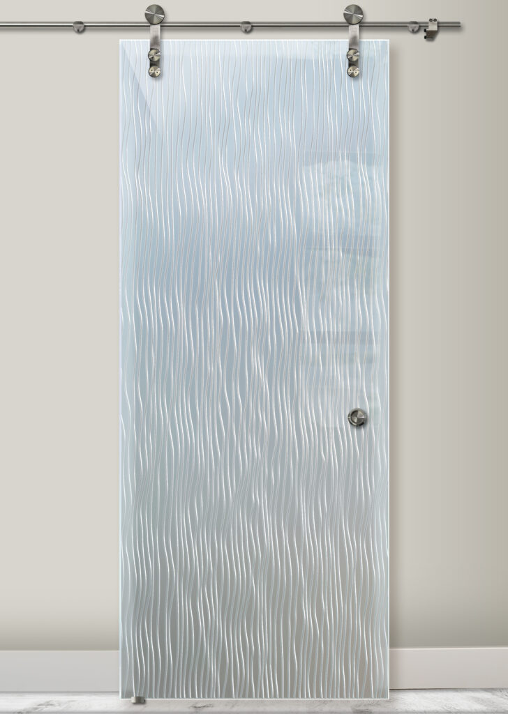 Water Trails 3D carved private design barn door with glass - Sans Soucie Art Glass