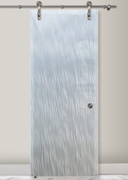 Sliding Glass Barn Door with Frosted Glass Patterns Water Trails Design by Sans Soucie