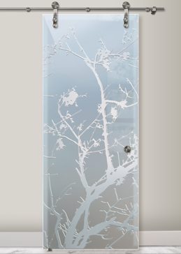 Sliding Glass Barn Door with Frosted Glass Asian Wild Cherry Design by Sans Soucie