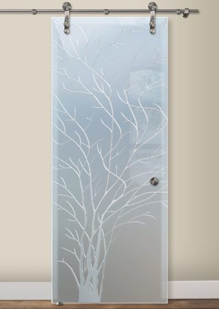 Glass Barn Door with sandblast Frosted Glass Design Art Glass Featuring Sandblast Etched Glass by Sans Soucie