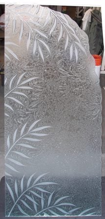 Shower Partition with a sandblast Frosted Glass Tropical Design Custom-Designed Decorative Etched Glass