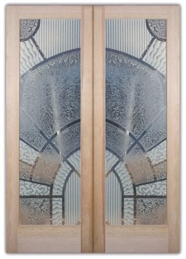 Interior Door with a Frosted Glass Matrix Arcs Geometric Design for Semi-Private by Sans Soucie Art Glass