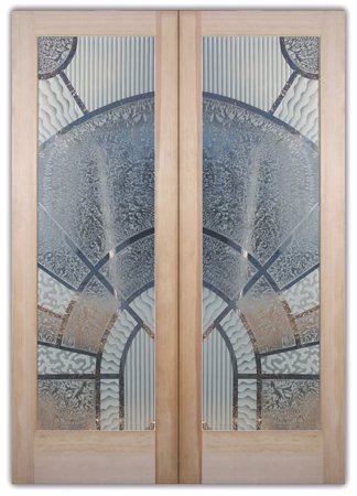 Interior Door with a Frosted Glass Matrix Arcs Geometric Design for Semi-Private by Sans Soucie Art Glass