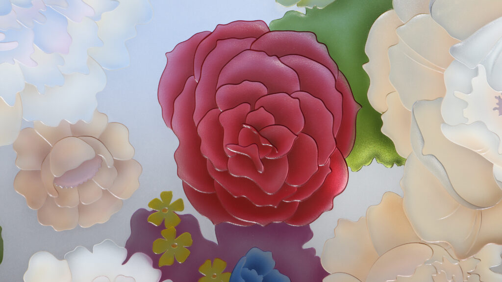 Close-up look of Stunning Flowers Glass Dining Table