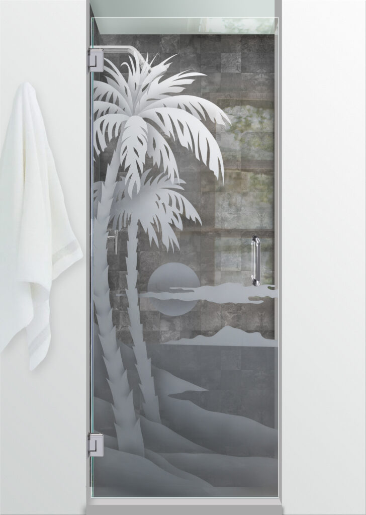 Palm Sunset Semi Private 2D Clear Glass Finish Shower Door Sans Soucie