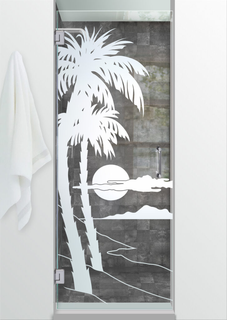Palm Sunset Not Private 1D Positive Clear Glass Finish Shower Door Sans Soucie