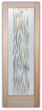 Handcrafted Etched Glass Interior Door by Sans Soucie Art Glass with Custom Patterns Design Called Drift Creating Semi-Private