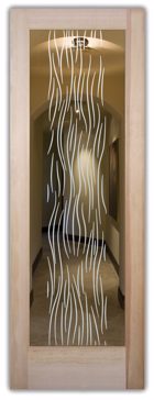 Handcrafted Etched Glass Interior Door by Sans Soucie Art Glass with Custom Patterns Design Called Drift Creating Not Private
