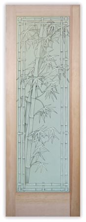 Interior Door featuring Frosted Glass Design Etched Glass by Sans Soucie Art Glass with Custom Asian Design Bamboo Shoots Bordered