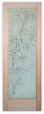 Handcrafted Etched Glass Interior Door by Sans Soucie Art Glass with Custom Asian Design Called Bamboo Shoots Bordered Creating Semi-Private
