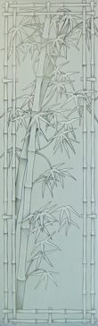 Handcrafted Etched Glass Interior Insert by Sans Soucie Art Glass with Custom Asian Design Called Bamboo Shoots Bordered Creating Semi-Private
