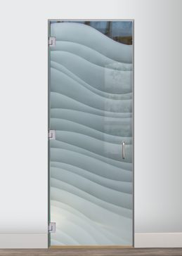 Semi-Private Interior Glass Door with Sandblast Etched Glass Art by Sans Soucie Featuring Dreamy Waves Abstract Design