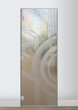 Art Glass Interior Glass Door Featuring Sandblast Frosted Glass by Sans Soucie for Semi-Private with Geometric Sun Odyssey II Design