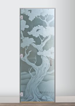 Art Glass Interior Glass Door Featuring Sandblast Frosted Glass by Sans Soucie for Private with Asian Bonsai Design