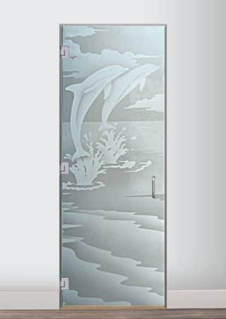 Interior Glass Door with a sandblast Frosted Glass Oceanic Design Custom-Designed Decorative Etched Glass