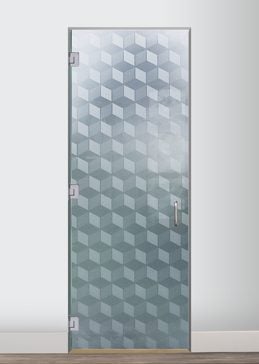 Art Glass Interior Glass Door Featuring Sandblast Frosted Glass by Sans Soucie for Private with Geometric Illusion Cubes Design