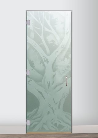 Interior Glass Door with a sandblast Frosted Glass Tree Design Custom-Designed Decorative Etched Glass