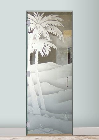 Interior Glass Door with a sandblast Frosted Glass Palm Trees Design Custom-Designed Decorative Etched Glass