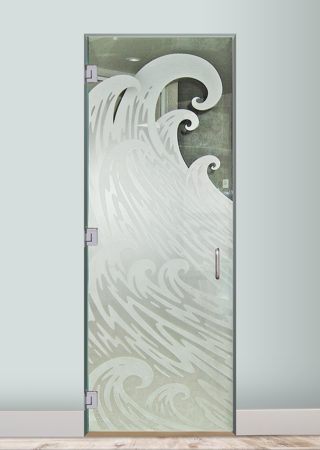 Shower Door with a sandblast Frosted Glass Oceanic Design Custom-Designed Decorative Etched Glass