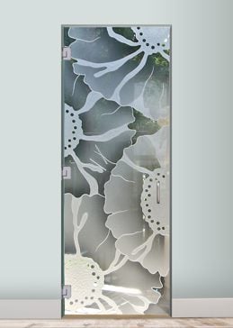 Interior Glass Door with a Frosted Glass OKeefe Floral Design for Semi-Private by Sans Soucie Art Glass