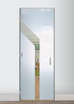 Frameless Glass Door Interior with Frosted Glass Geometric Angled Bands Design by Sans Soucie