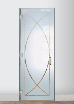Semi-Private Interior Glass Door with Sandblast Etched Glass Art by Sans Soucie Featuring Arcs Geometric Design