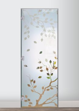 Semi-Private Interior Glass Door with Sandblast Etched Glass Art by Sans Soucie Featuring Cherry Tree Asian Design