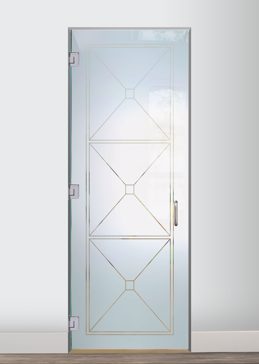 Art Glass Interior Glass Door Featuring Sandblast Frosted Glass by Sans Soucie for Semi-Private with Geometric Cross Hatch Design