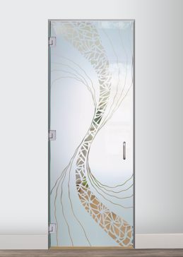 Art Glass Interior Glass Door Featuring Sandblast Frosted Glass by Sans Soucie for Semi-Private with Abstract Cyclone Design