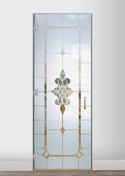 Semi-Private Interior Glass Door with Sandblast Etched Glass Art by Sans Soucie Featuring Dandridge Traditional Design